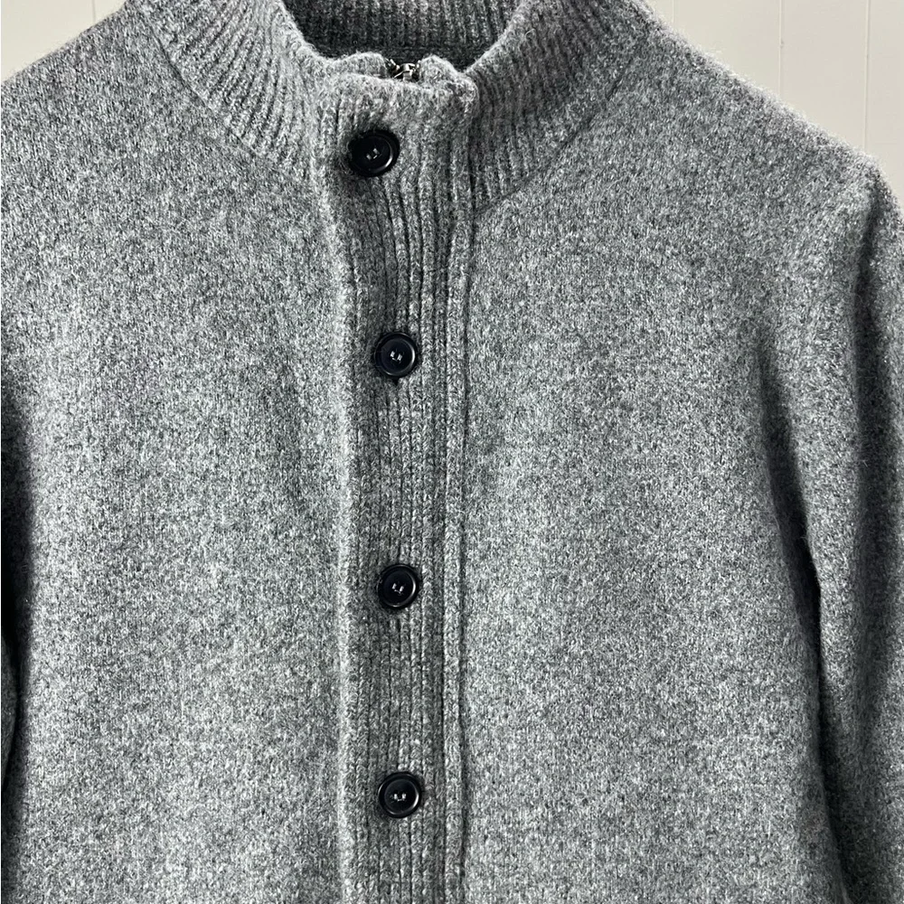 Barbour Tisbury Wool Blend Grey Zip-Up Button Layering Sweater Cardigan L - Picture 2 of 8